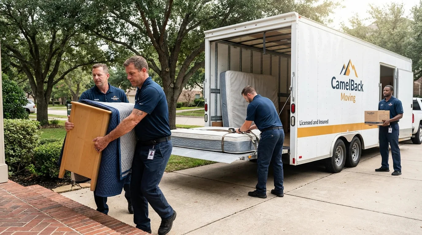 Crew loading residential truck for cross-state move from Saint James, MO