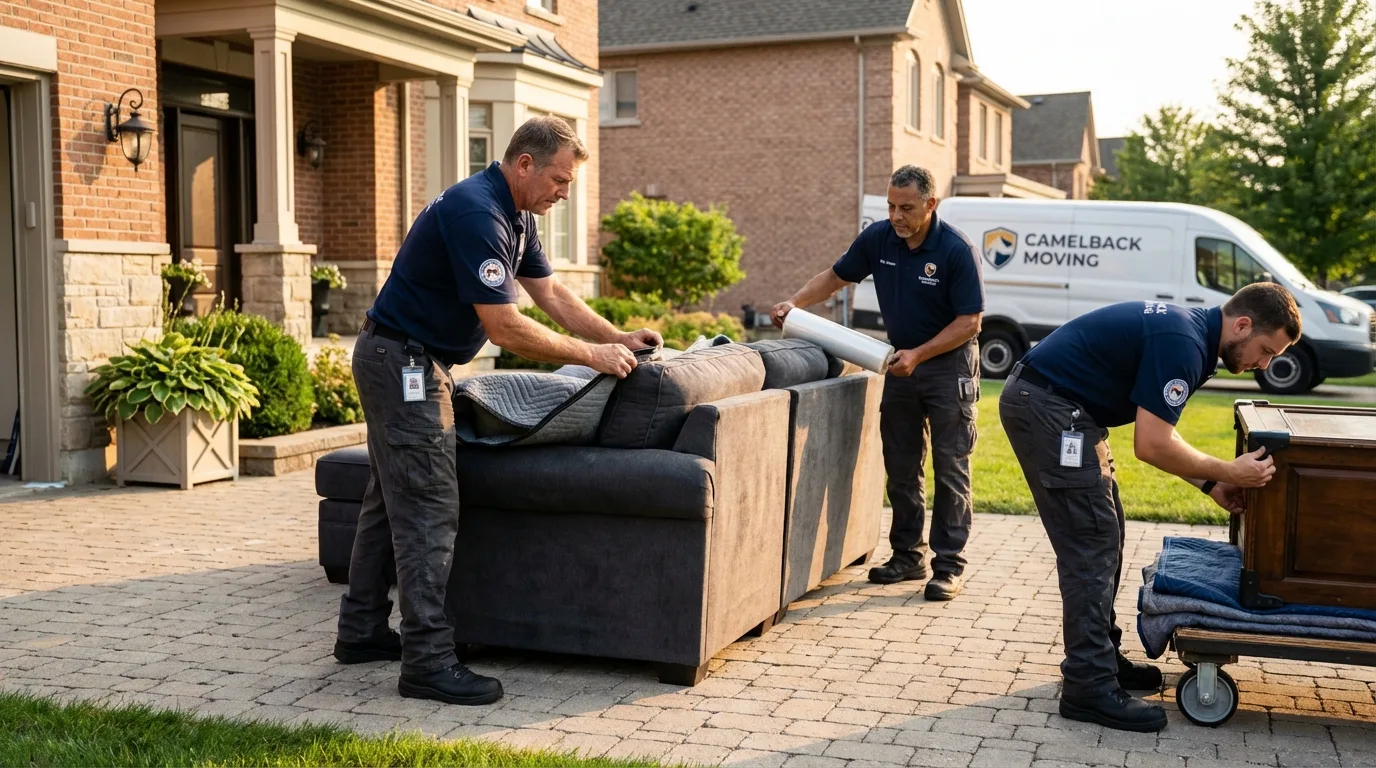 Large estate moving crew wrapping furniture in Saint James, MO